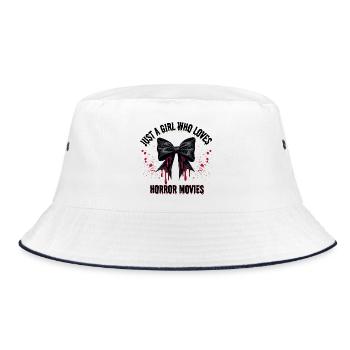 Nur Mädchen, das Horrorfilme liebt süße blutige Schleife - Bucket Hat - Weiß/Navy - Vorne