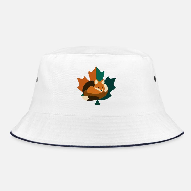 Fuchs im Ahornblatt Design. - Bucket Hat - Weiß/Navy
