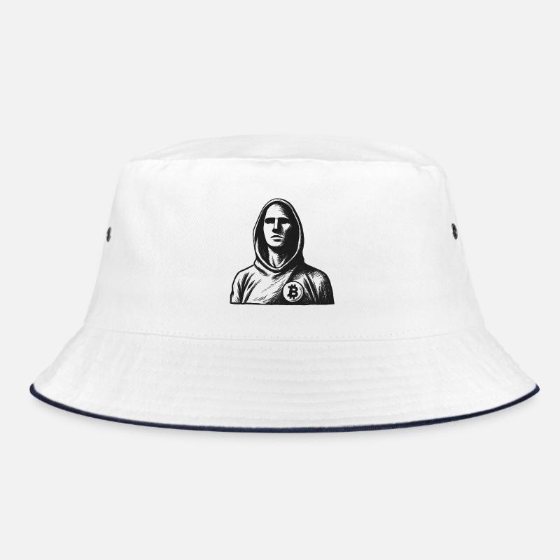 Anonymer Hacker mit Bitcoin-Logo Bucket Hat