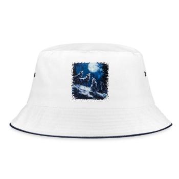 Wolfsgruppe unter Vollmond - Bucket Hat - Weiß/Navy - Vorne