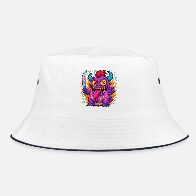 Quirky Zombie Creature Print - Bucket Hat - white/navy