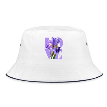 Elegantes lila Iris-Blumendesign - Bucket Hat - Weiß/Navy - Vorne