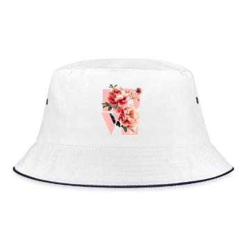 Elegant Floral Peony Design - Bucket Hat - white/navy - Front