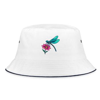 Libelle auf der Blume  - Bucket Hat - Weiß/Navy - Vorne