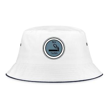 Abstraktes Rauchmotiv auf dunklem Hintergrund - Bucket Hat - Weiß/Navy - Vorne