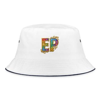 EP Gold | Glitter letters with gold border - Bucket Hat - white/navy - Front