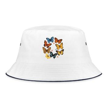 Bunte Schmetterlinge auf schwarzem Hintergrund - Bucket Hat - Weiß/Navy - Vorne