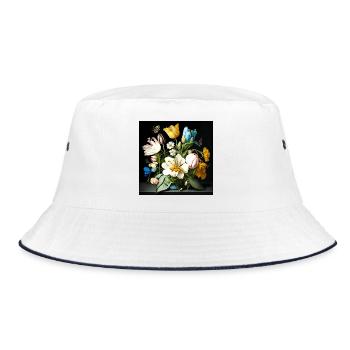 Sea of flowers with butterflies baroque Flemish - Bucket Hat - white/navy - Front