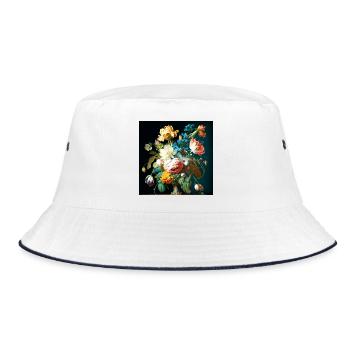 Blumenstrauß Amalfikunst barock flämischer Stil - Bucket Hat - Weiß/Navy - Vorne