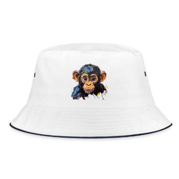 Ausdrucksstarker Affenbabyporträt Kunstdesign - Bucket Hat - Weiß/Navy - Vorne