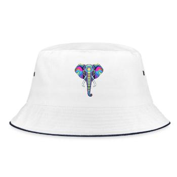 Buntes Elefantenporträt mit geometrischem Muster - Bucket Hat - Weiß/Navy - Vorne