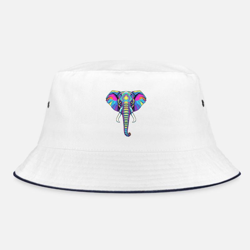 Colorful Elephant Portrait with Geometric Pattern Bucket Hat