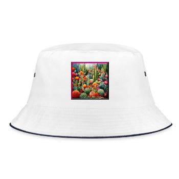 Broderie de jardin de cactus et de succulentes vibrantes - Bob - blanc/marine - Devant
