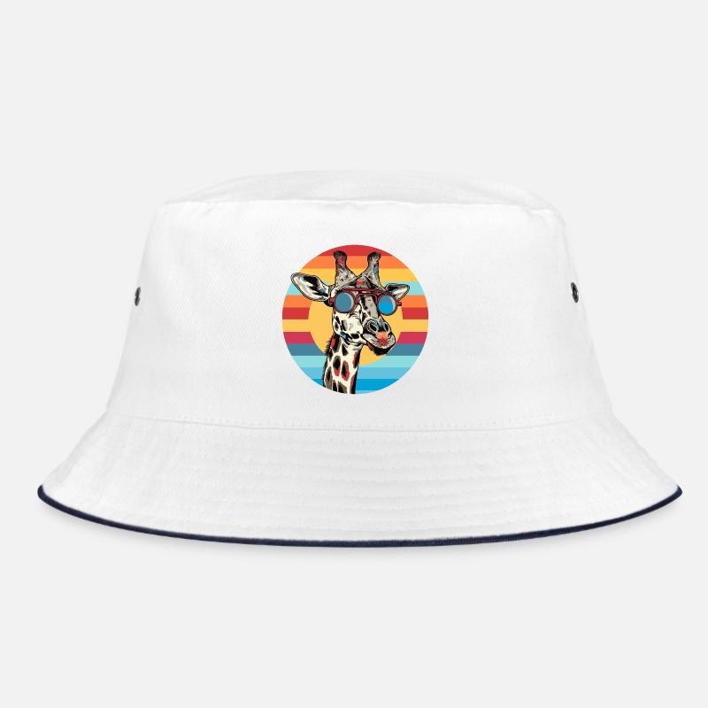 Giraffenbild mit Sonnenbrille - Bucket Hat - Weiß/Navy
