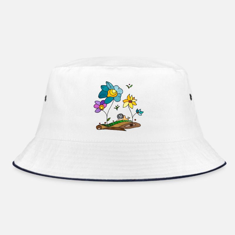 Blumen - Bucket Hat - Weiß/Navy