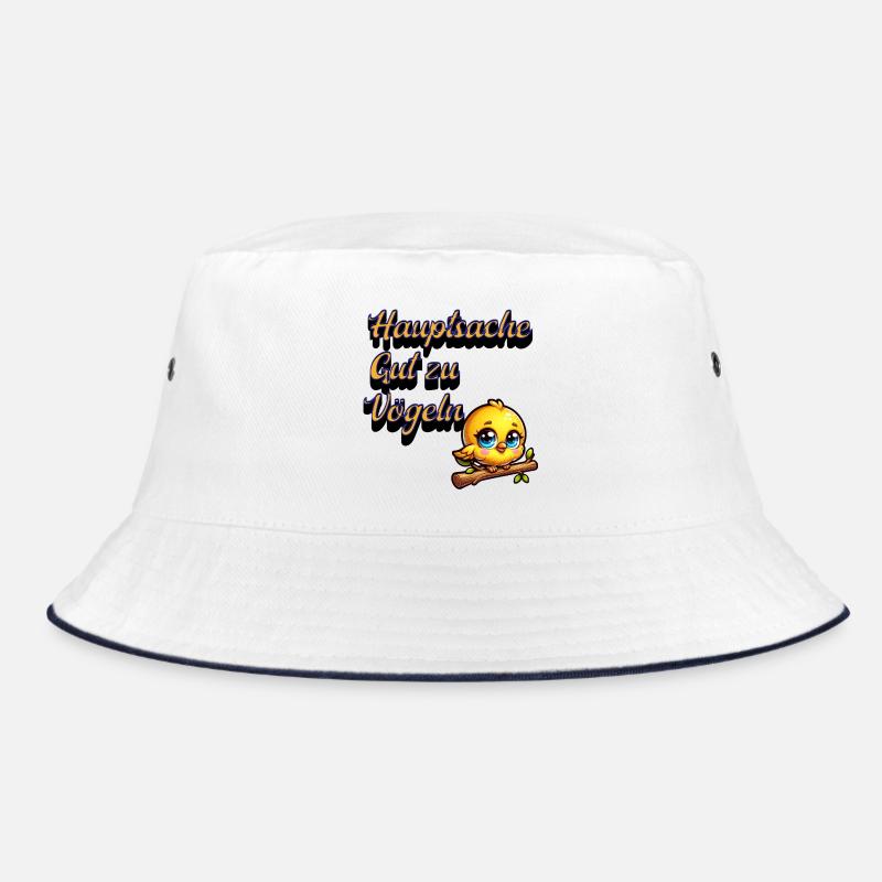 Niedliches Vogel-Motiv mit Spruch - Bucket Hat - Weiß/Navy