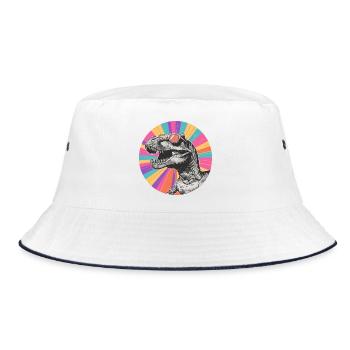 Dinosaurier Comic mit Sonnenbrille - Bucket Hat - Weiß/Navy - Vorne