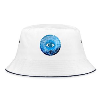 Mystic Blue Eye Mandala with Whale and Jellyfish - Bucket Hat - white/navy - Front