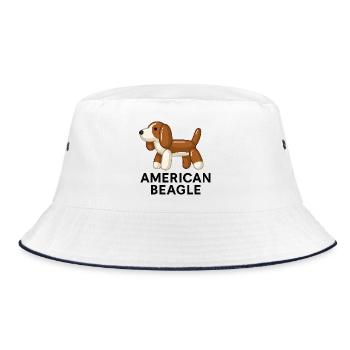 American Beagle – Lustiger Hund - Bucket Hat - Weiß/Navy - Vorne
