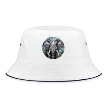 Mosaic Elephant Art Portrait - Bucket Hat - white/navy - Front