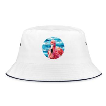 Mosaik Flamingo Porträt - Bucket Hat - Weiß/Navy - Vorne