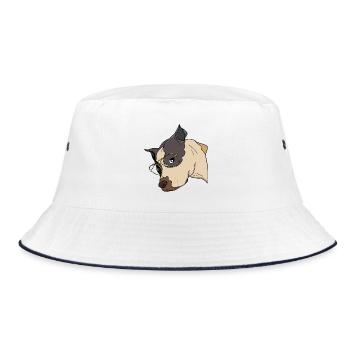 Stilvoller Hund mit goldener Brille - Bucket Hat - Weiß/Navy - Vorne