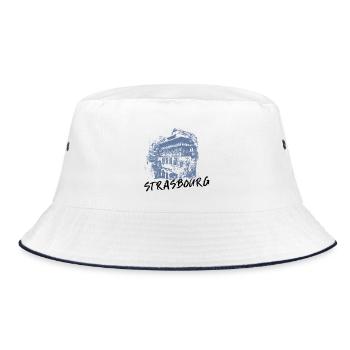 Typical Strasbourg facades in monochrome blue - Bucket Hat - white/navy - Front