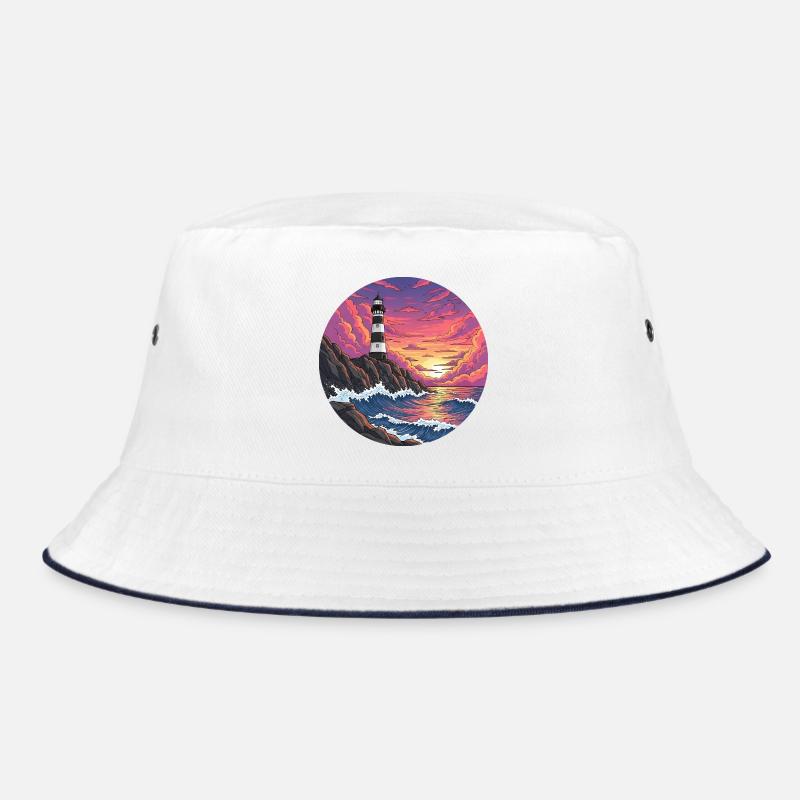 Comic Lighthouse Sea Surf Sunset Bucket Hat