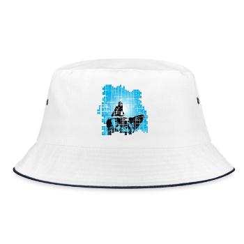 Cat in Pixel Grid Blue - Bucket Hat - white/navy - Front
