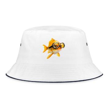 Goldfish with diving goggles - Bucket Hat - white/navy - Front