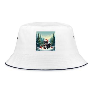 Christmas skunk in snowy forest - Bucket Hat - white/navy - Front