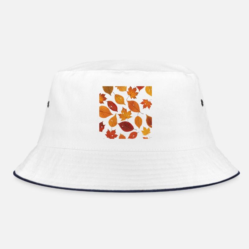 Autumn Leaf Pattern - Bucket Hat - white/navy