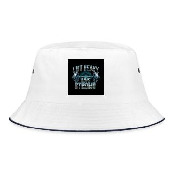 Lift Heavy Live Strong Barbell - Bucket Hat - Weiß/Navy - Vorne