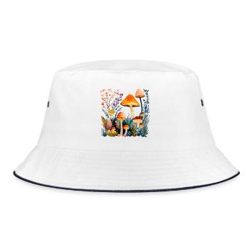 Waldpilz-Gruppe im Herbstwald - Bucket Hat - Weiß/Navy - Vorne