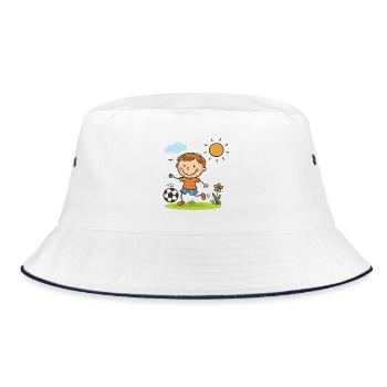 Sunlit Soccer Kid Cartoon - Bucket Hat - white/navy - Front
