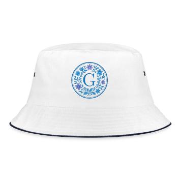 Élégant logo floral en céramique - Lettre G - Bob - blanc/marine - Devant