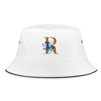 Floral R – Golden Letter with Flowers - Bucket Hat - white/navy - Front