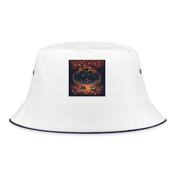 Pixel Autumn Leaves - Bucket Hat - white/navy - Front