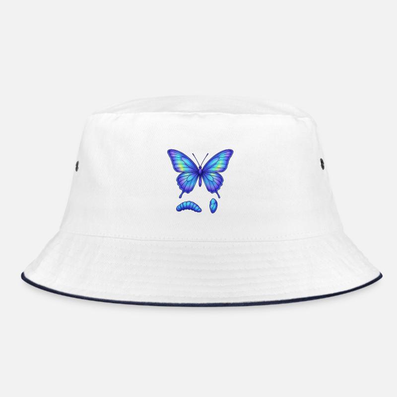 Blauer Gradientschmetterling - Bucket Hat - Weiß/Navy