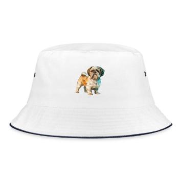 Shih Tzu - Cool Low Poly Logo - Bucket Hat - Weiß/Navy - Vorne