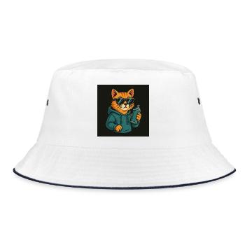Graffiti Katze Hoodie Sprühdose - Bucket Hat - Weiß/Navy - Vorne