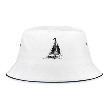 Segelboot Skizze – Handgezeichnetes Segelschiff  - Bucket Hat - Weiß/Navy - Vorne