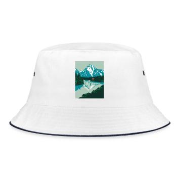Norwegen Landaschaft mit roten Holhaus  - Bucket Hat - Weiß/Navy - Vorne