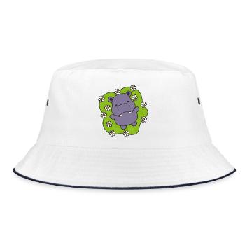Lila Nilpferd auf blühendem Gras - Bucket Hat - Weiß/Navy - Vorne