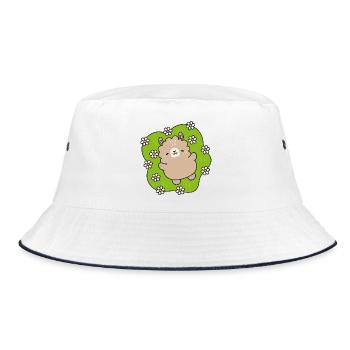 Glücklicher Bär im Blumengarten - Bucket Hat - Weiß/Navy - Vorne