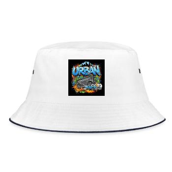 Urbanes Graffiti mit Ghettoblaster und Auto - Bucket Hat - Weiß/Navy - Vorne