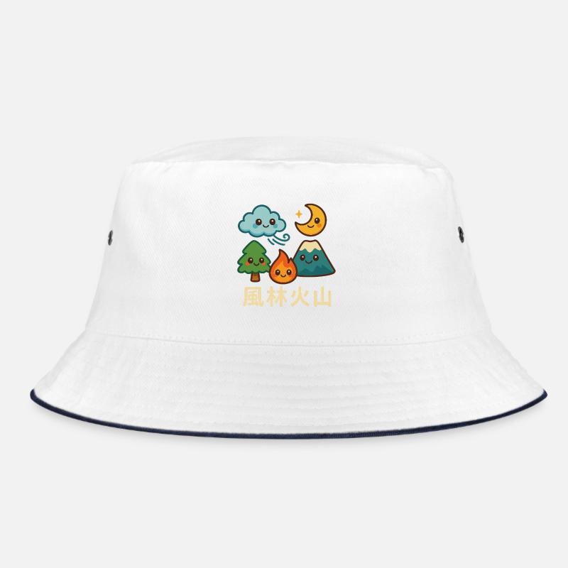 Wind, Forest, Fire, Mountain, Kawaii, Landscape - Bucket Hat - white/navy