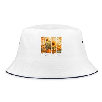 Kürbis Saison Herbst Motiv - Bucket Hat - Weiß/Navy - Vorne