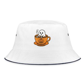 Ghost in Pumpkin Coffee Cup - Bucket Hat - white/navy - Front