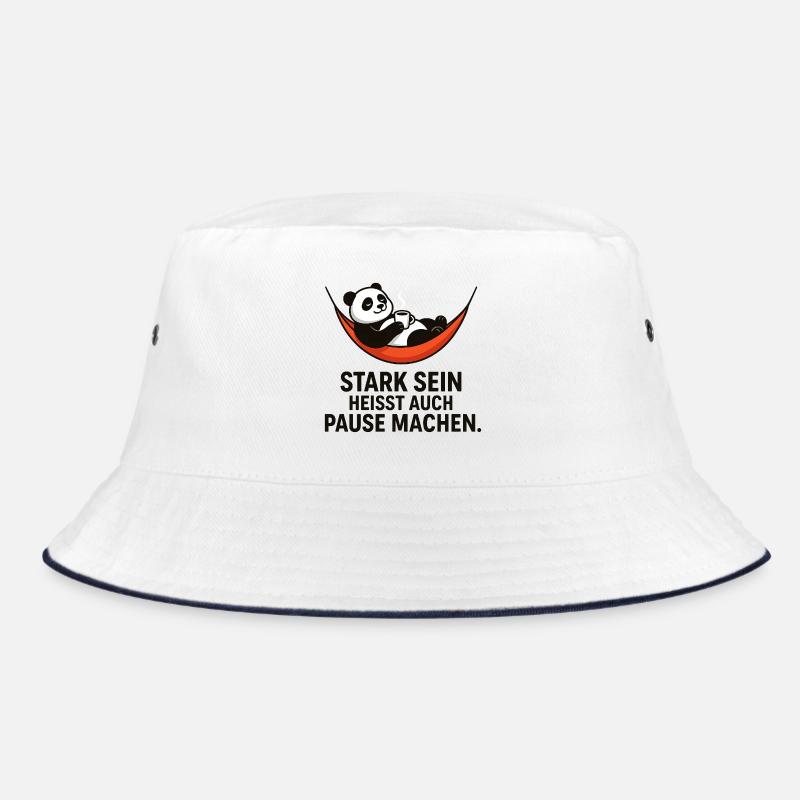 Panda Pause Kraft Spruch - Bucket Hat - Weiß/Navy